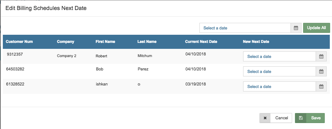 Customer Billing Next Day Grid Edit